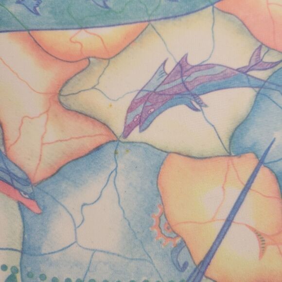 IFASMA Greek Scarf Pastel Abstract Dolphins Vintage - Picture 5 of 9